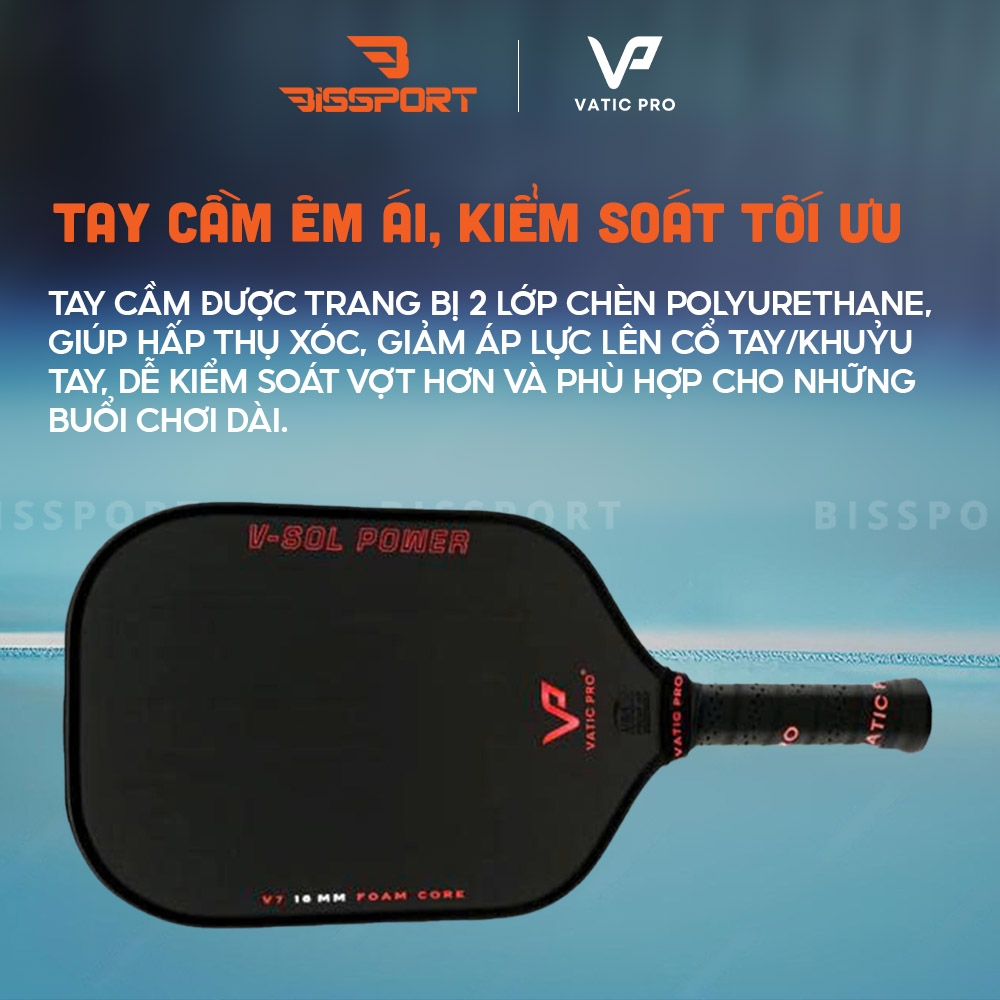 Vợt Pickleball Vatic Pro Vsol Power V7 Chính Hãng - Bền Bỉ - Siêu Xoáy - Nhẹ - Kiểm Soát Bóng - Linh Hoạt